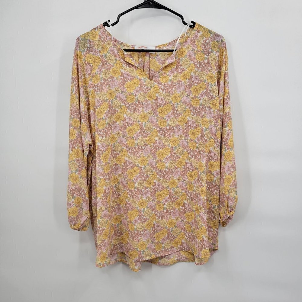 ReneeC 3/4 Sleeve Floral Blouse Tunic Notched V-Neck XL Women Multicolor NWT